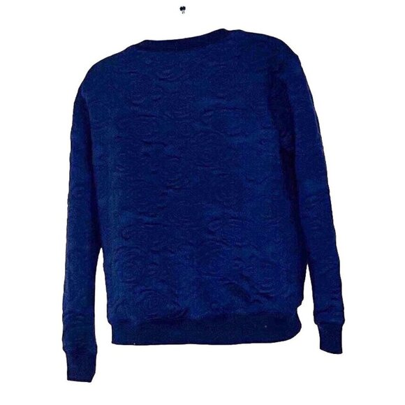 Urban Mood Navy Quilted Pullover Crewneck Top with Embroidered Flowers Sz XXS - Picture 2 of 6